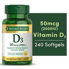 Nature s Bounty Vitamin D3 2000 IU Softgels for Bone Immune Support 240 Count