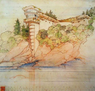 Frank Lloyd Wright : Pacific Dwellings : Cliffside Home Architecture Art Print