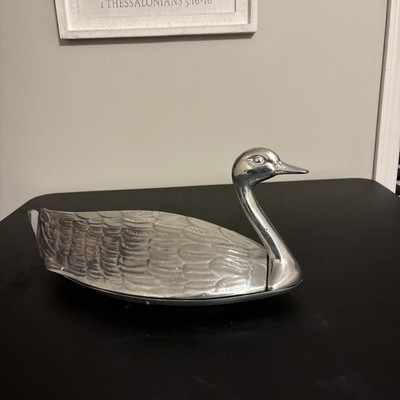 Vintage Cast Aluminum Silver Color 2 Piece Swan Center Piece Serving Platter