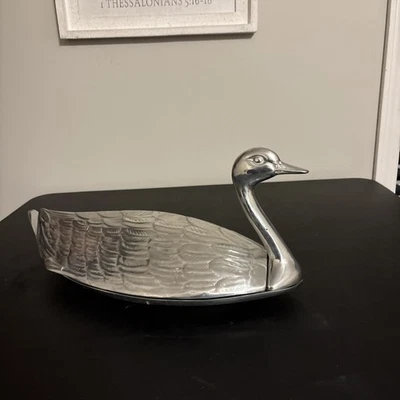 Vintage Cast Aluminum Silver Color 2 Piece Swan Center Piece Serving Platter - Image 1 of 4