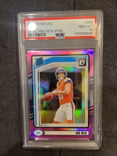 2024 Panini Donruss - Rated Rookie Bo Nix #369 Optic Preview Pink Prizm (RC)