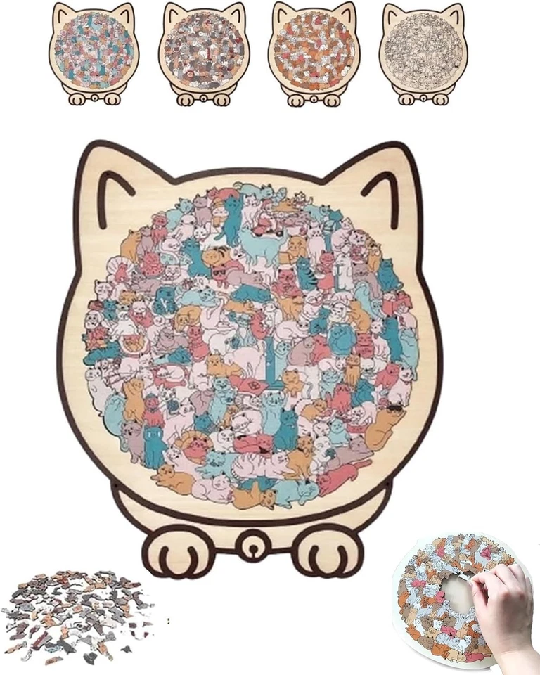 135-teiliges Morandi Katzenpuzzle mit Holzrahmen - Einzigartiges Katzendesign - Bild 2 von 4