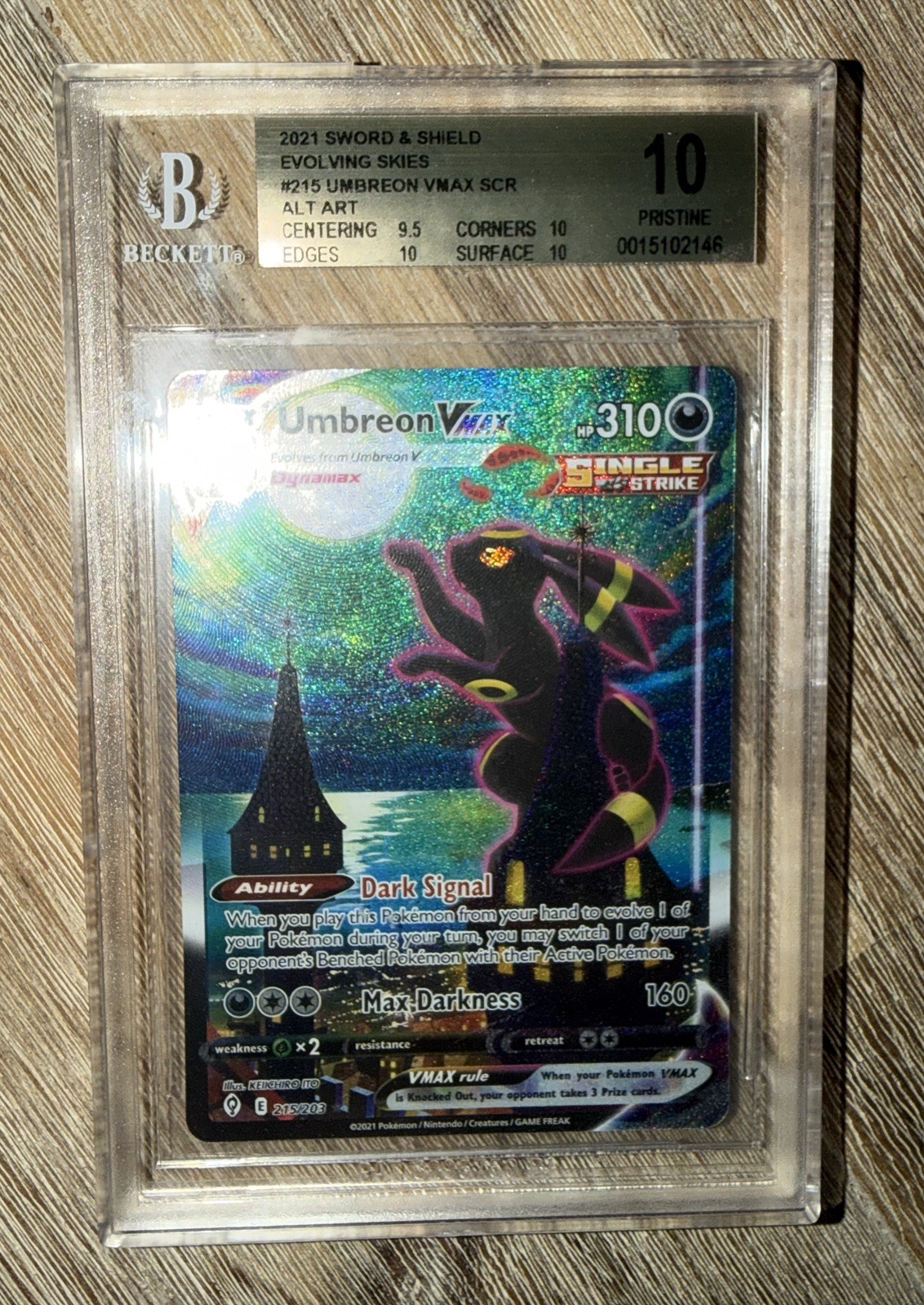 Pokemon 2021 Umbreon VMAX 215/203 Alt Art SR Evolving Skies BGS 10