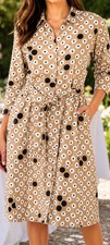 Talbots Size 2 floral Jackie O Inspired Belted Polka Dots Shirt Dress Belted