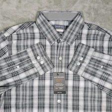 Van Heusen Mens Button Down Plaid Shirt Sz Large Tall Gray White NWT