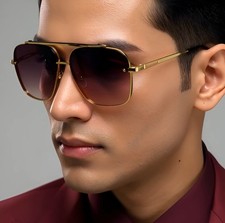 Men's Sunglasses Retro Large Square Driving Metal Bar Fashion Classic Designer
