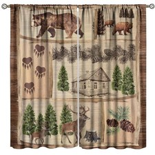 Rustic Cabin Animal Blackout Window Curtains, Bear Deer Forest Woodland Farmh...