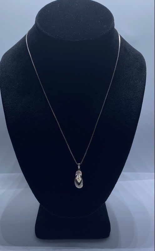 Sterling Silver 925 Flip Flop Sandal Pendant Necklace Melee Diamonds 18"