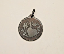 Vintage Sterling Mother with Heart Pendant 925 Round Etched Design Charm