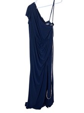Mac Duggal Dress Womens 12 Blue One Shoulder Ruched Drape Maxi Gown Formal