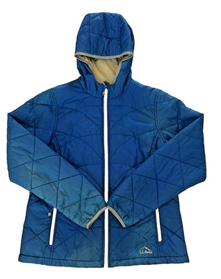 LL Bean Windbreaker Jacket Womens Large Teal Blue Hooded PrimaLoft Made in USA