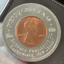 Encased Coin US Lincoln Cent 2005 Merry Christmas & Happy New Year Mintage = 300