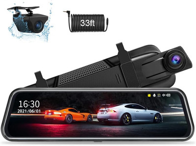 Upgraded 10'' Rear View Mirror Camera Mirror Dash Cam Front and Rear 1080P Backu