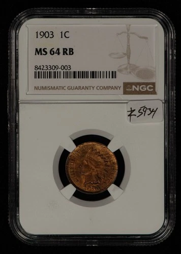 1903 1c Indian Head Small Cent - PQ Wood Grain Red Brown - NGC MS 64 RB - Z5934