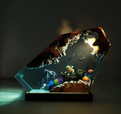 Epoxidharz LED Diorama Lampe RGB- Deep Blue Ocean