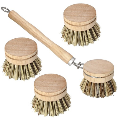 #ad #ad 4PCS Wooden Dish Brush Set Natural Palm Bristles Wood Handle for Eco Kitchen $13.20