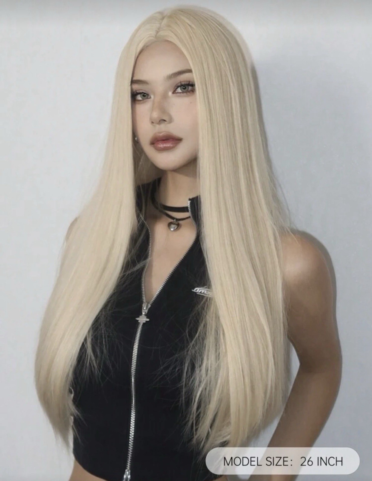 Perruque synthétique femme blonde dorée wig longue et lisse 65cm pour relooking