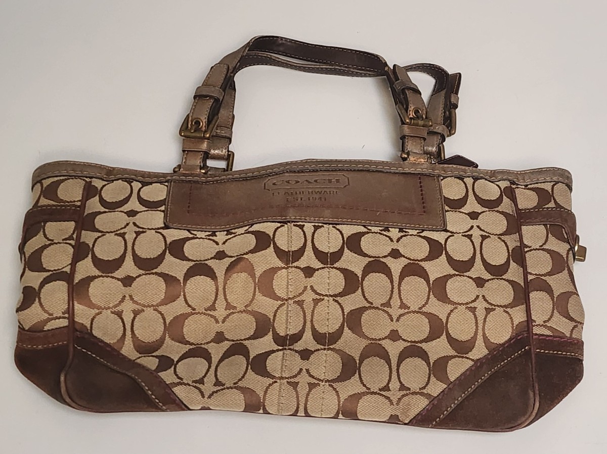 Vintage Coach Gallery Handbag Black Jacquard & Blue Stitching