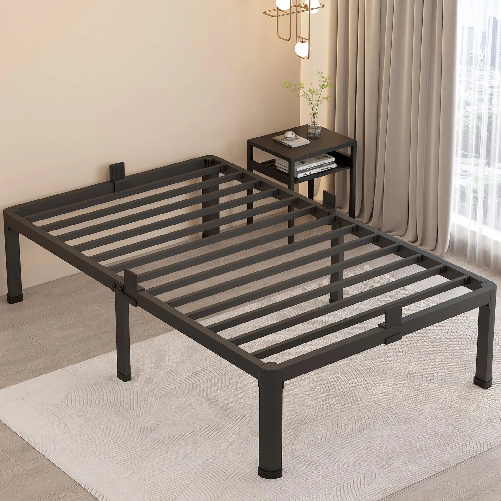 MAF 18 Inch Twin Bed Frames with Round Corner Legs Mattress Slide Stopper