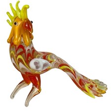 Vintage Hand Blown Art Glass Rooster Chicken Figurine Red Orange Yellow & White