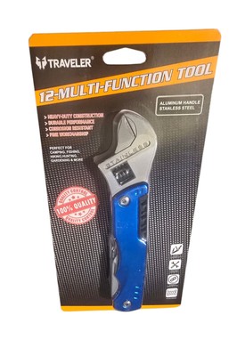 Traveler 12 Function Multi Tool - Adjustable Wrench, Knife, Screwdriver & More