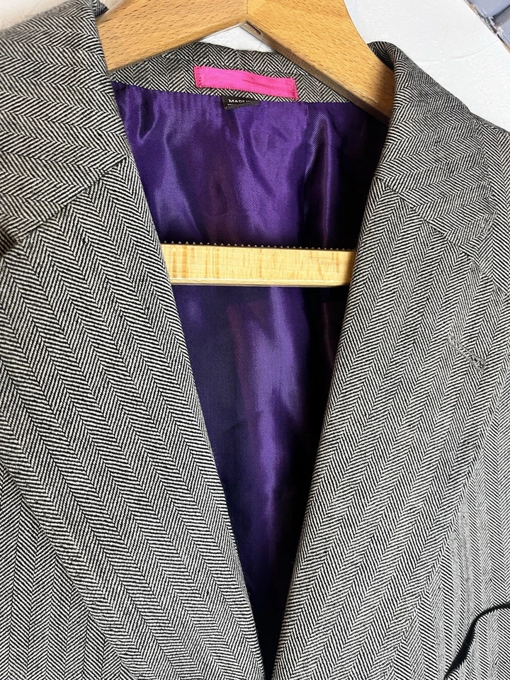 Boden x Moon Tweed Jacket 46L Grey Herringbone Wool Linen Blazer Mens - Image 2 of 4