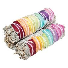 3 Pack 7 Chakras Floral White Sage Smudge Sticks Bundles with Color Rose Petals