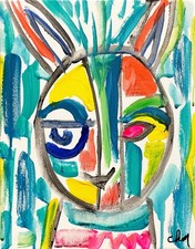 11x14 “The Rabbit” Expressionism Abstract Original HandmadeSigned  Colorful Art