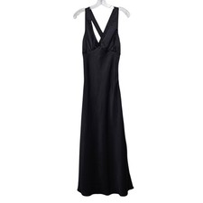 Satin Babydoll Maxi Slip Dress S Black Crisscross Formal Indie Sleeze LBD Goth