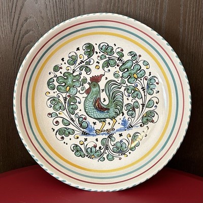 Nova Deruta Italy Orvieto Green Rooster Large 11  X 2.5  Serving Bowl Pasta Bowl