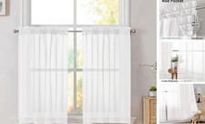 Short Sheer Kitchen Cafe Curtains 36-42 Inch, 42"W x 36"L Pack of 2 White