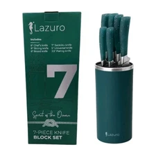 Lazuro 7-Piece Turquoise Kitchen Knife Set w/ Block & Mobile Stand, Chef Quality