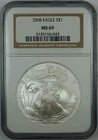 2008 American Silver Eagle 1oz Coin, NGC MS-69