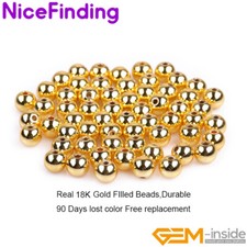 18K Yellow Gold Filled Ball Smooth Spacer Loose Beads Jewelry Making 100 Pieces