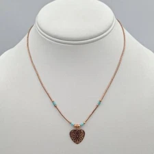Vintage Wheeler Mfg 16" Beaded Liquid Copper & Turquoise Beads Heart Necklace