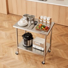 VEVOR Table de Travail en Inox Table de Préparation avec Roulettes 76,2x91,4 cm