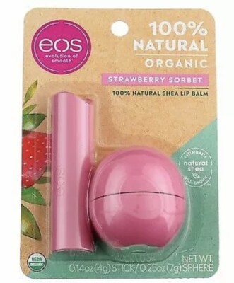 eos 100% Natural Shea Lip Balm Stick/Sphere Combo, Strawberry Sorbet, 2 Ct