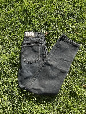 Vintage 1990s Bongo Black Exposed Button Fly High Waisted Tapered Leg Jeans 14