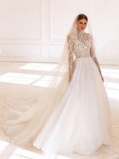Long Sleeve Wedding Dress Sequined Beads Bride Robe ElegantAppliques Bridal Gown