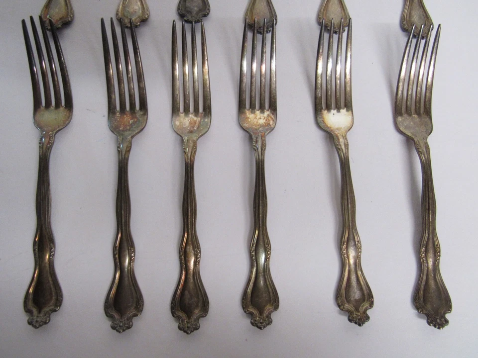 12 horquillas Faneuil (plata de plata, 1908) International Silver ~ 7 1/2" Foto 2 de 4