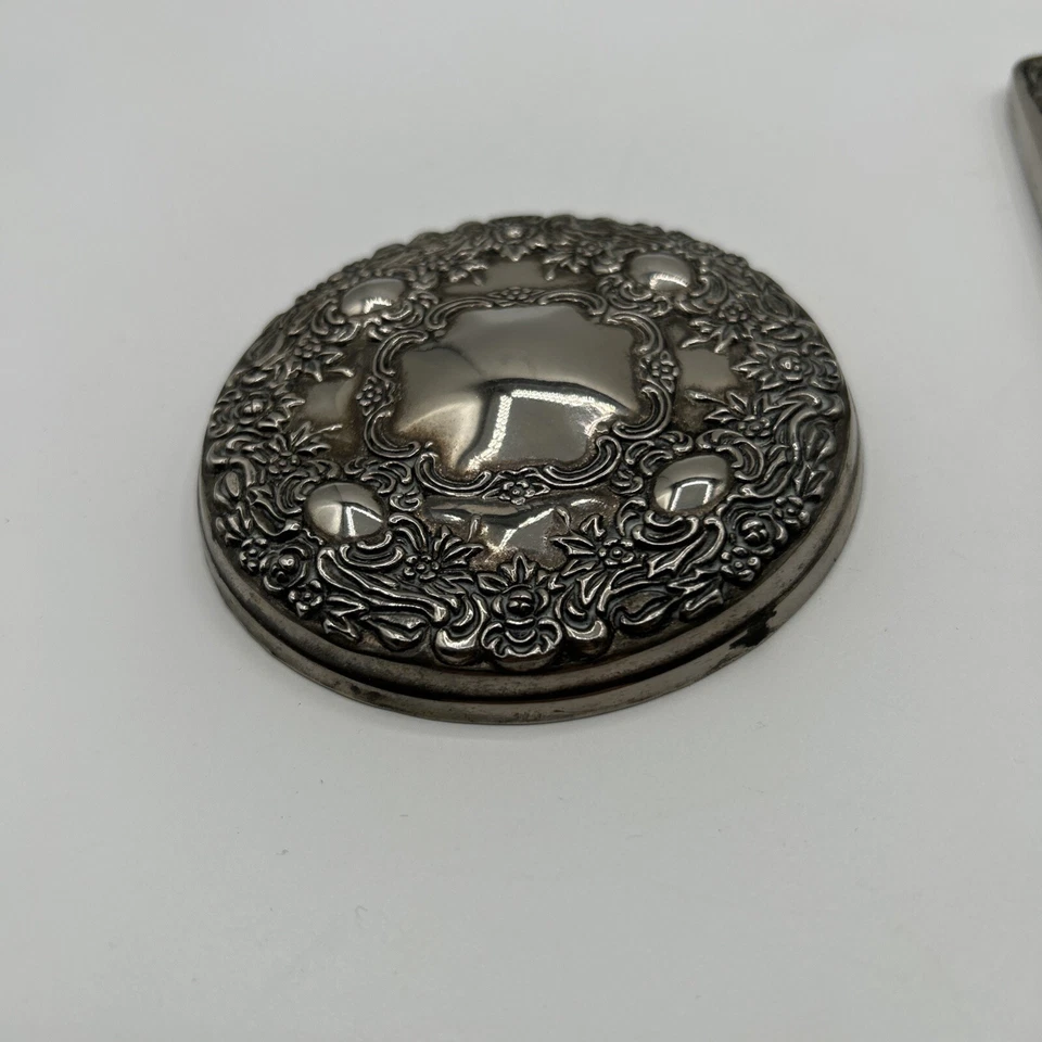 Celluloid Comb Silver Plate Edge & Floral Design With Compact Mirror Vanity Set - Image 4 of 4