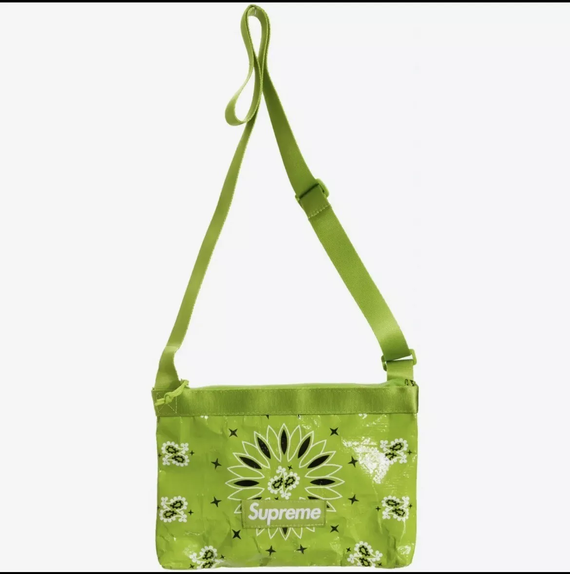 Sac latéral bâche Supreme Bandana 100 % authentique flambant neuf vert vif OS SS21