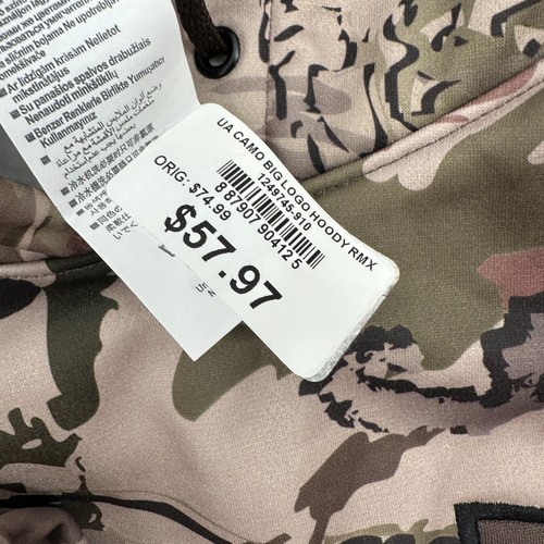 Under Armour Men’s Large Green Camo Fleece Camo Big Logo Drawstring Pullover - Picture 5 of 10