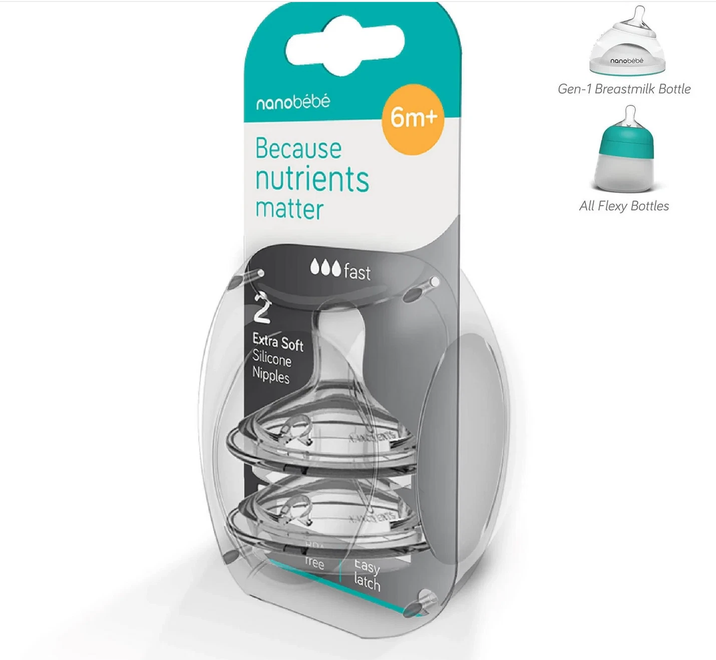 Nanobebe Extra Soft Silicone Nipples Teats, Fast Flow, 6+ months, Number 3
Opens in a new window or