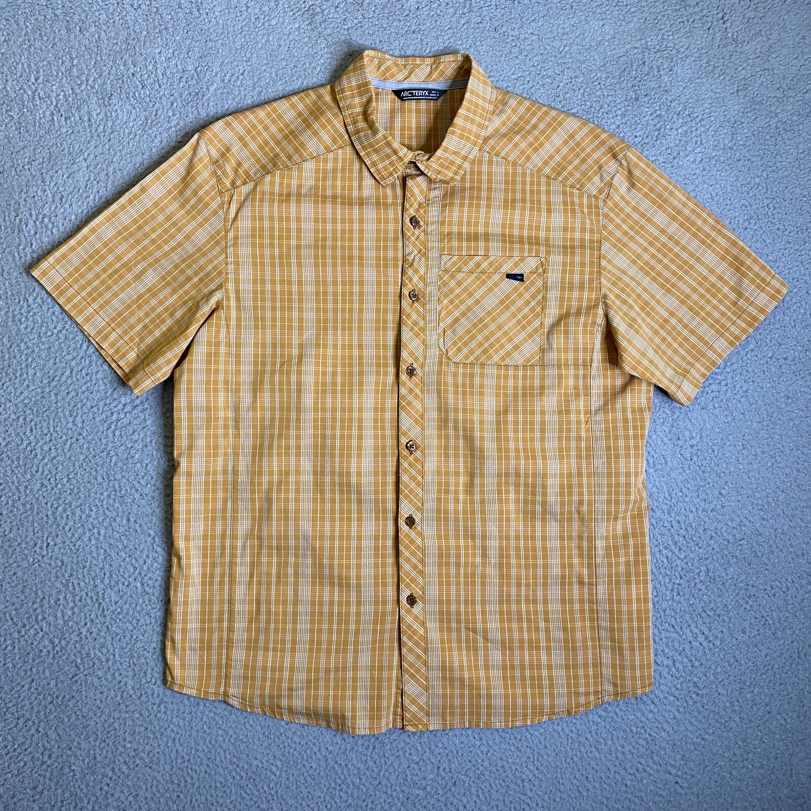 Arc'Teryx Peakline Shirt Men Large Button Up Harvest Yellow Plaid Outdoor Casual