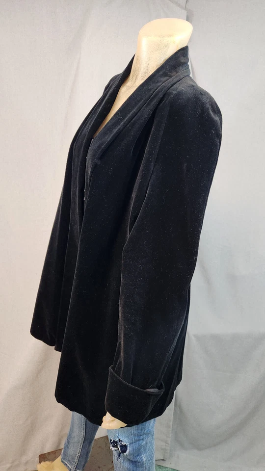 JS Collections Solid Black Velour No Button Duster Jacket Womens LARGE - Image 4 of 4