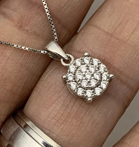 925 Sterlingsilber Rundschliff C Z Floral Kreis Anhänger Kette Halskette 18" - Bild 1 von 9