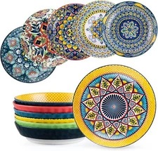 Pasta Salad Bowls Set of 6, Wide and Shallow Serving Bowls for Kitchen 32 Oz 