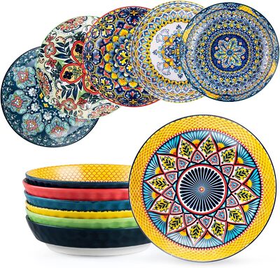 Pasta Salad Bowls Set of 6, Wide and Shallow Serving Bowls for Kitchen 32 Oz 