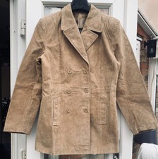 Joie De Vivre Ladies Brown Suit Real Suede Leather Jacket Coat14chest37-38in Vgc
